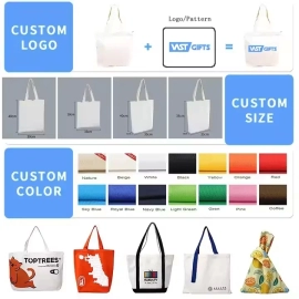 Custom Canvas Tote Bags for Women with Printed Logo High Quality Natural Cotton Large Canvas Shopping Tote Bag