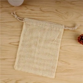 Eco-friendly Recyclable Reusable Washable Portable Customized Logo Printing Single String 100% Natural Cotton Mesh Bag