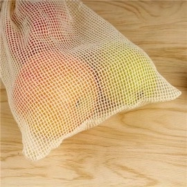 Eco-friendly Recyclable Reusable Washable Portable Customized Logo Printing Single String 100% Natural Cotton Mesh Bag