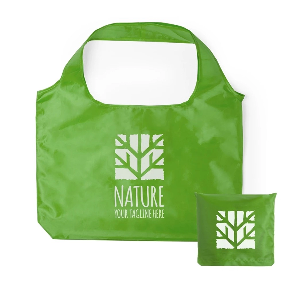 Eco Friendly Recycle 190T Foldable Grocery Tote Bag Polyester Reusable Folding Shopping Bag With Small Pocket