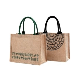 Wholesale Eco-Friendly Organic Jute Shopping Bag Customizable Logo Reusable Burlap Tote Letter Fashionable Boutique Retailers