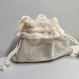 Eco-friendly Recyclable Reusable Washable Portable Customized Logo Printing Single String 100% Natural Cotton Mesh Bag