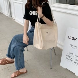 Wholesale Everyday Simplicity Custom Print Logo Thick Cotton Canvas Tote Bag Reusable Shopping Grocery Shoulder Bags with Pocket