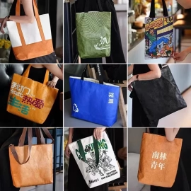 Custom Logo Eco-Friendly Reusable Tote Bag Waterproof Washable Large Capacity DuPont Paper Shopping for Wholesale