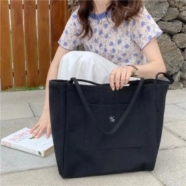 Wholesale Everyday Simplicity Custom Print Logo Thick Cotton Canvas Tote Bag Reusable Shopping Grocery Shoulder Bags with Pocket
