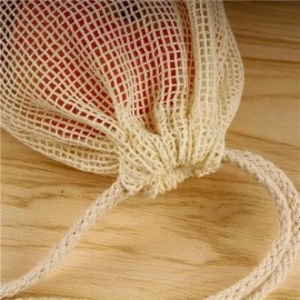 Eco-friendly Recyclable Reusable Washable Portable Customized Logo Printing Single String 100% Natural Cotton Mesh Bag