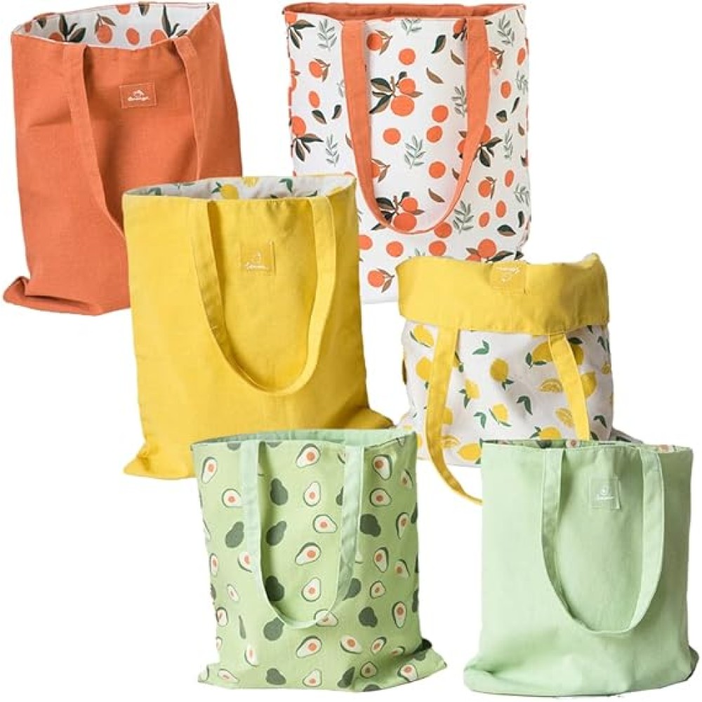 Double-Sided Canvas Tote Bags, Reusable Grocery Shopping Bags