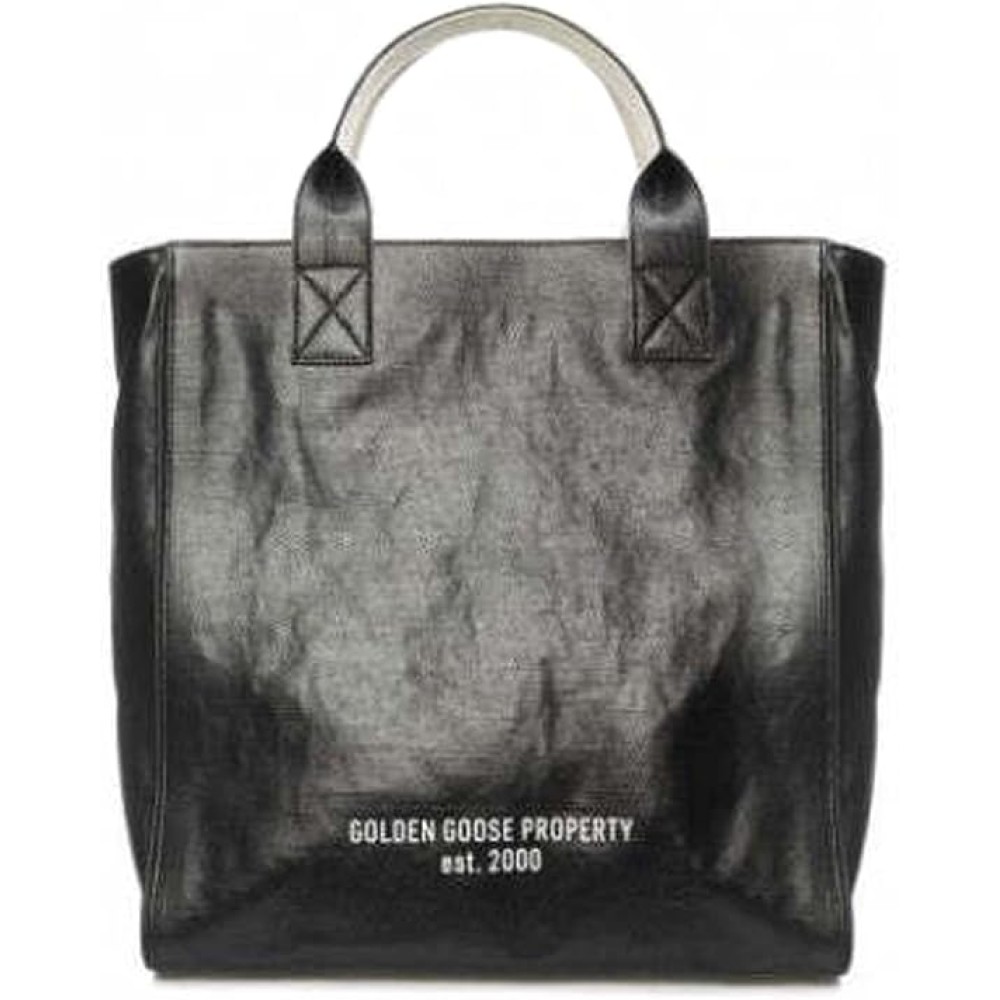 Golden Goose California Bag N-S Property Waxed Canvas Body Zipped Tote Bag - Black